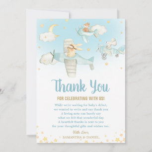 Cute Animals Flygplan Stars Baby Shower födelsedag Tack Kort