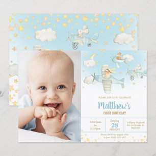 Cute Animals flygplan Stars Himmel Birthday Boy Ph Inbjudningar