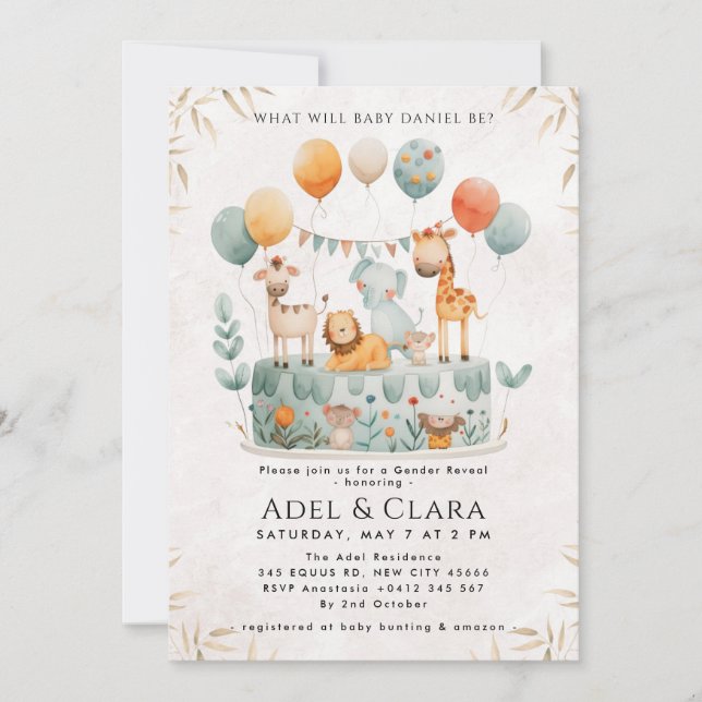 Cute Animals Gender Reveal Invitation Inbjudningar (Framsida)