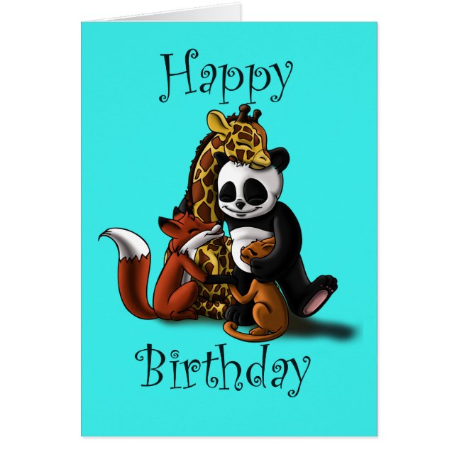 Cute Animals Giraffe Panda Cat Fox Birthday Hälsningskort (Framsidan)