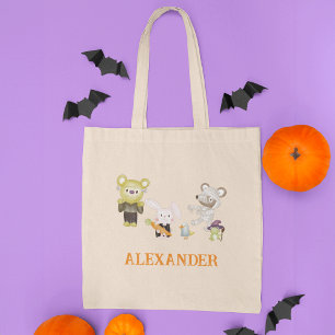 Cute Animals Halloween Kids Bus eller godis Tygkasse