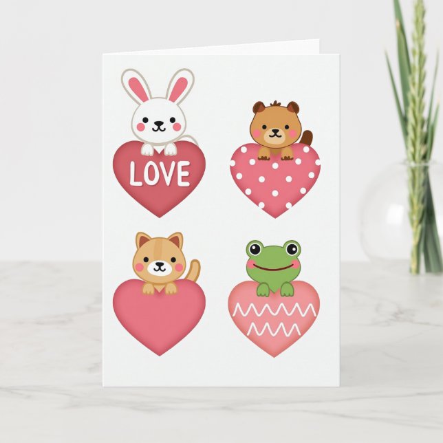 Cute Animals Heart Patterns Card Kort (Framsida)
