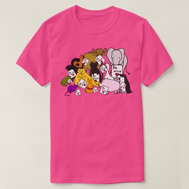 Cute Animals Holding Valentine der for Valentines  T Shirt (Design framsida)