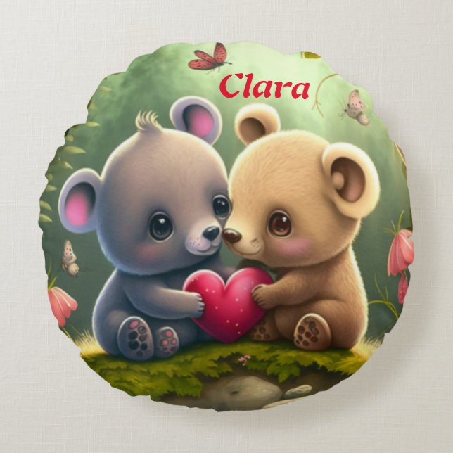 Cute animals i kärlek rund kudde (Framsidan)