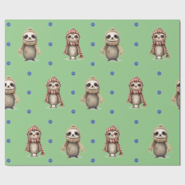 Cute Animals i Scarves-julen i Grönt Presentpapper (Seam)
