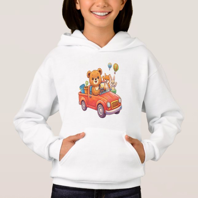 Cute Animals in a Red Truck: Bear, Fox, and Bunny  T Shirt (Framsida)