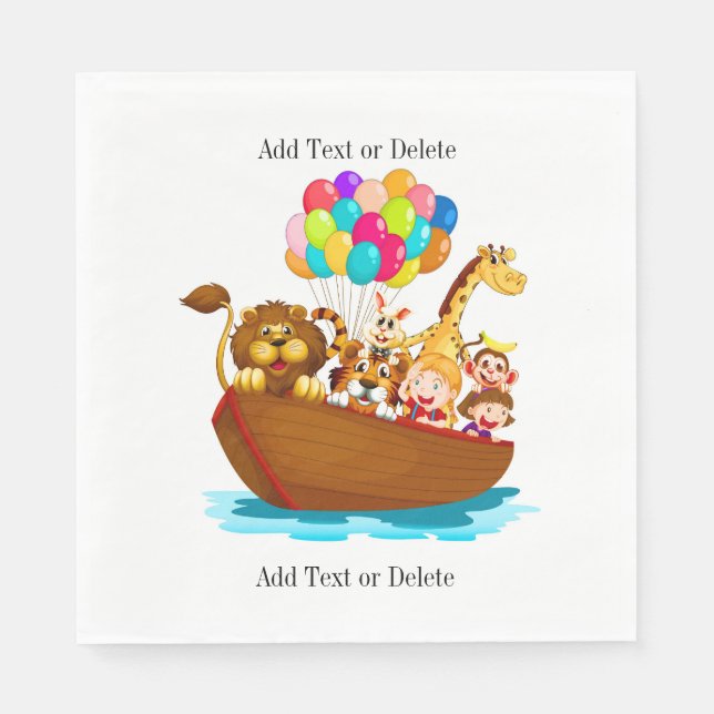 Cute Animals in Boat with Balloons Pappersservett (Framsidan)