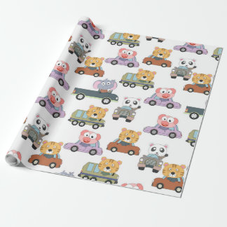 Cute Animals in Cars Mönster Presentpapper