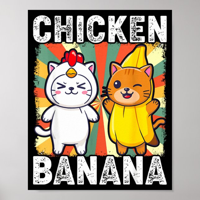 Cute Animals In Chicken And Banana Costumes Kawaii Poster (Framsidan)