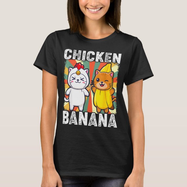 Cute Animals In Chicken And Banana Costumes Kawaii T Shirt (Framsida)