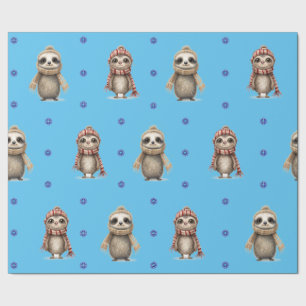 Cute Animals in Scarves jul on Blue Presentpapper