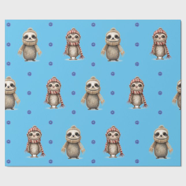 Cute Animals in Scarves jul on Blue Presentpapper (Seam)