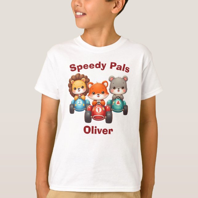 Cute Animals in Tävling Cars - Speedy Pals T Shirt (Framsida)