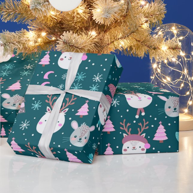 Cute Animals Julgranar Grönt Jul Presentpapper (Helgdagar)