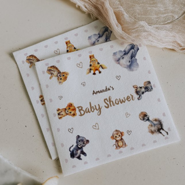 Cute Animals Jungle Safari Theter Baby Shower Pappersservett (Skapare uppladdad)