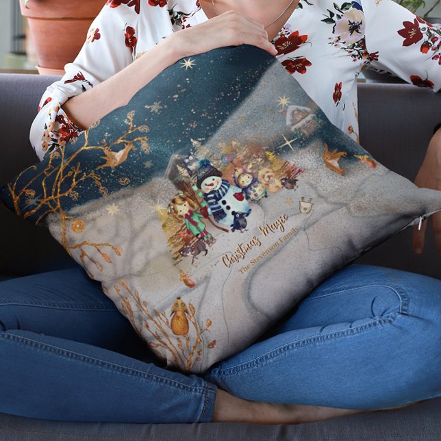 Cute Animals, Kids jul Blue Kudde (Cute Animals, Kids Christmas blue Throw Pillow)