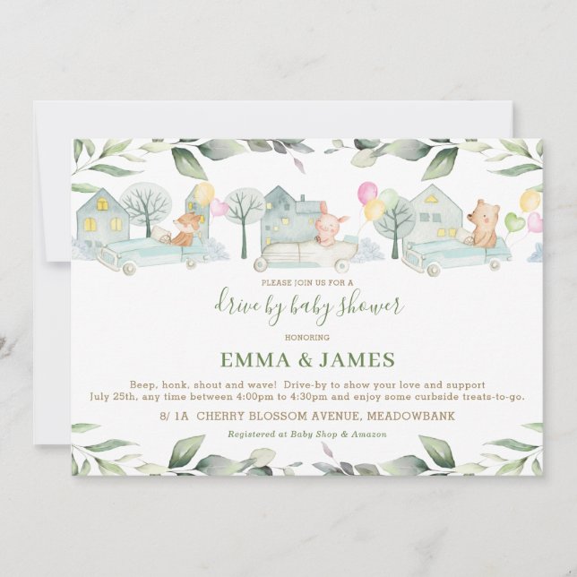 Cute Animals kör stor energi med babyskor Inbjudningar (Framsida)