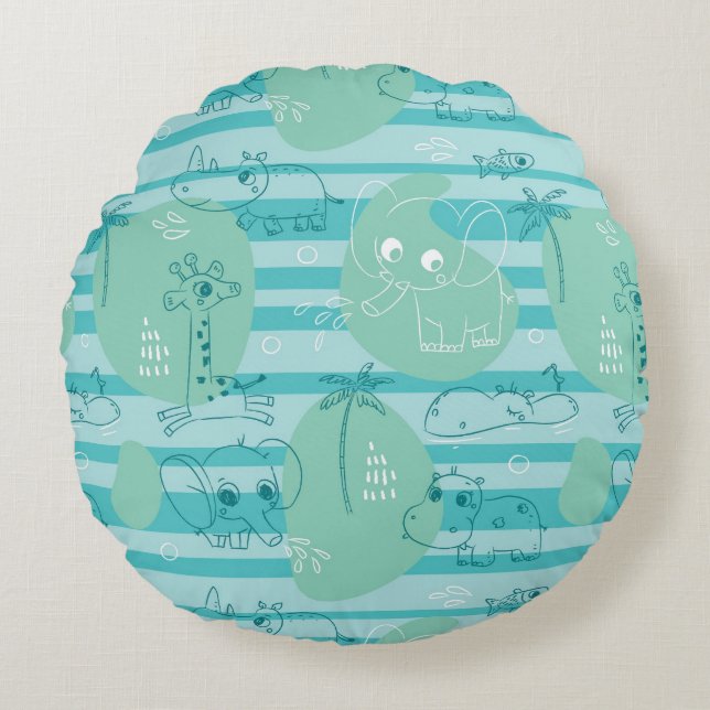 Cute animals leker med vatten 1 rund kudde (Framsidan)