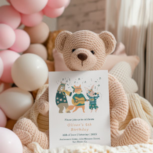 Cute Animals Music Band Birthday Inbjudningar