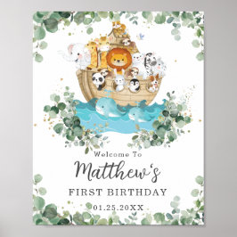 Cute Animals Noahs Ark Greenery Birthday Välkommen Poster
