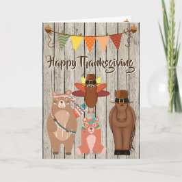 Cute Animals och Bunting Happy thanksgiving Helgkort