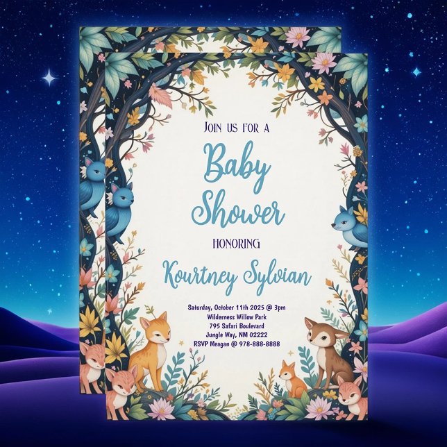 Cute Animals Pastel Blommigt Woodland Baby Shower Inbjudningar (Skapare uppladdad)
