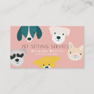 Cute Animals Pet Sitter Dog Walker Rosa Visitkort