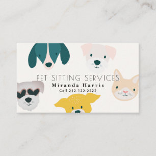 Cute Animals Pet Sitter Dog Walker Visitkort