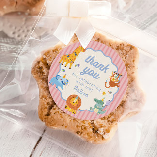 Cute Animals Safari Girl 1st Birthday Runt Klistermärke