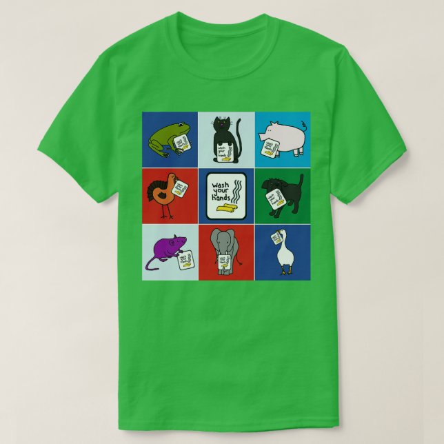 Cute Animals säger Tvätta Händer T Shirt (Design framsida)