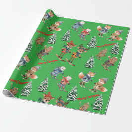 Cute Animals Skiing Wrapping Paper Presentpapper