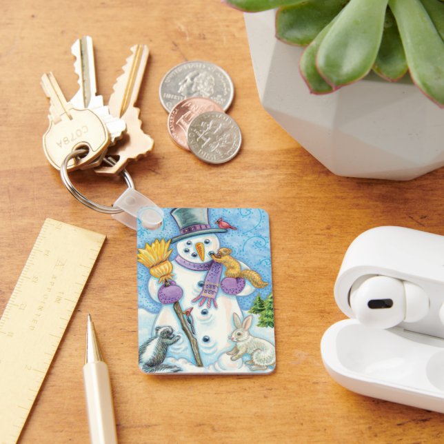 Cute Animals som Bygger Snögubbe för jul Nyckelring (Skrivbord)