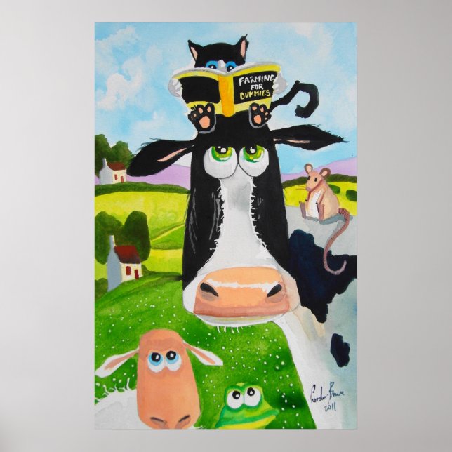 Cute animals som målar Cow cat fårgroda Poster (Framsidan)