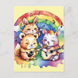 Cute animals som spelar musik i regnbågen helg vykort