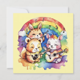 Cute animals som spelar musik i regnbågen inbjudningar