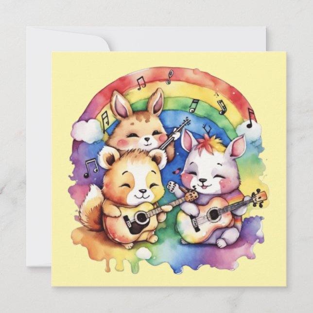Cute animals som spelar musik i regnbågen tack kort (Framsida)