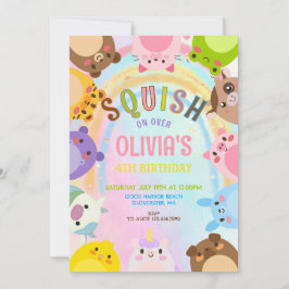 Cute Animals Squish On Over rainbow  Birthday  Inbjudningar