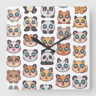 Cute Animals Sticker Sheet Adorable Cartoon Charac Fyrkantig Klocka
