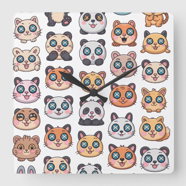 Cute Animals Sticker Sheet Adorable Cartoon Charac Fyrkantig Klocka (Framsida)