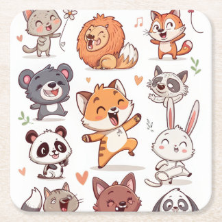  Cute Animals Sticker Sheet Adorable CSticker Underlägg Papper Kvadrat