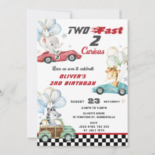 Cute Animals Tävling-bilar 2:a födelsedag 2 snabbh Inbjudningar