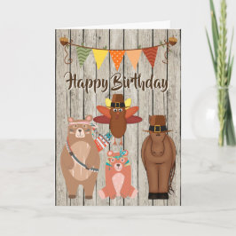 Cute Animals Thanksgiving Grattis på födelsedagen Kort