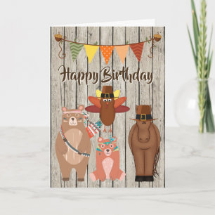 Cute Animals Thanksgiving Grattis på födelsedagen Kort