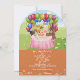 Cute Animals Themed kids Birthday Invitation Inbjudningar