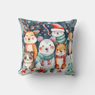 Cute animals under Julgran design Kudde