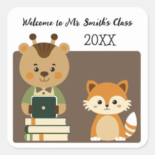 Cute Animals Välkommen till klasslärare Fyrkantigt Klistermärke