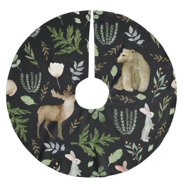 Cute Animals: Watercolor Hand plockade. Julgransmatta Borstad Polyester (Framsidan)
