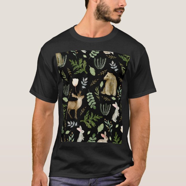 Cute Animals: Watercolor Hand plockade. T Shirt (Framsida)