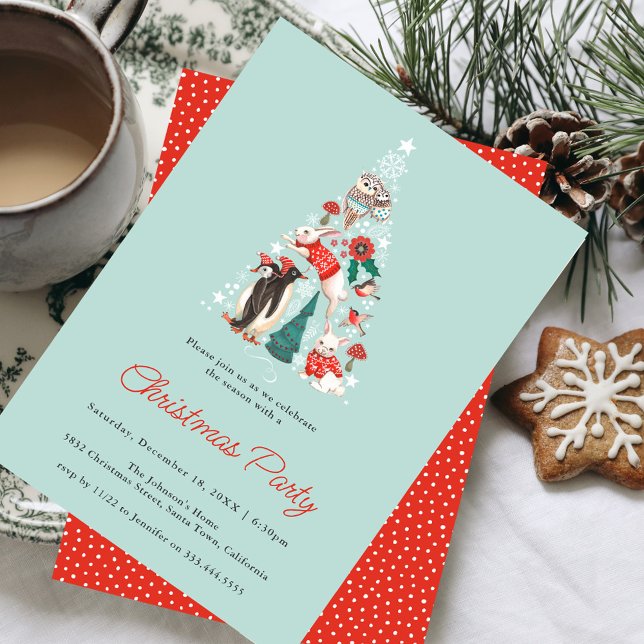 Cute Animals Winter Woodland jul Party Inbjudningar (Cute Animals Winter Woodland Christmas Party Invitation)