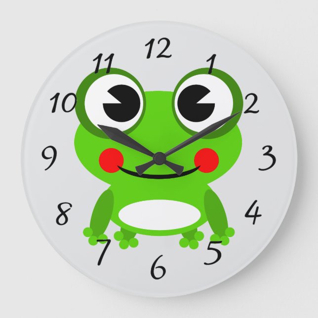 Cute animated frog round clock stor klocka (Framsida)